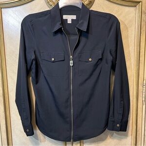 Michael Kors Black Tab Sleeve Gold Zip Front Blouse